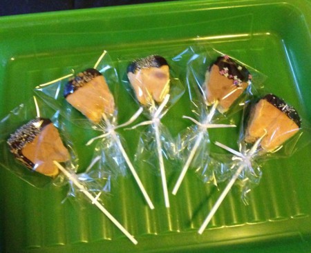 Zahnpops - Biskuitteig Vanille/Schoko, Marmelade, Schokoglasur, Streuseldeko